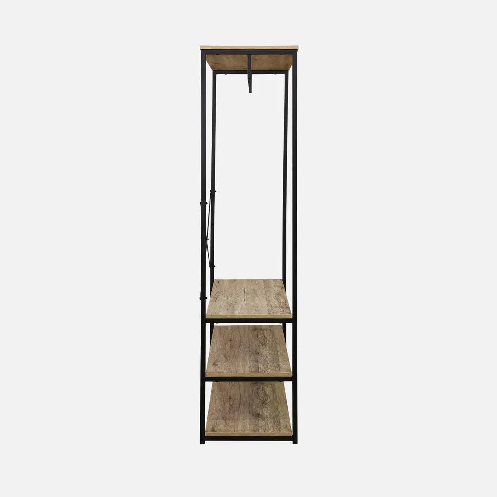 sweeek Hallway Metal & Wood-effect Coat & Shoe Rack in Light Brown 3