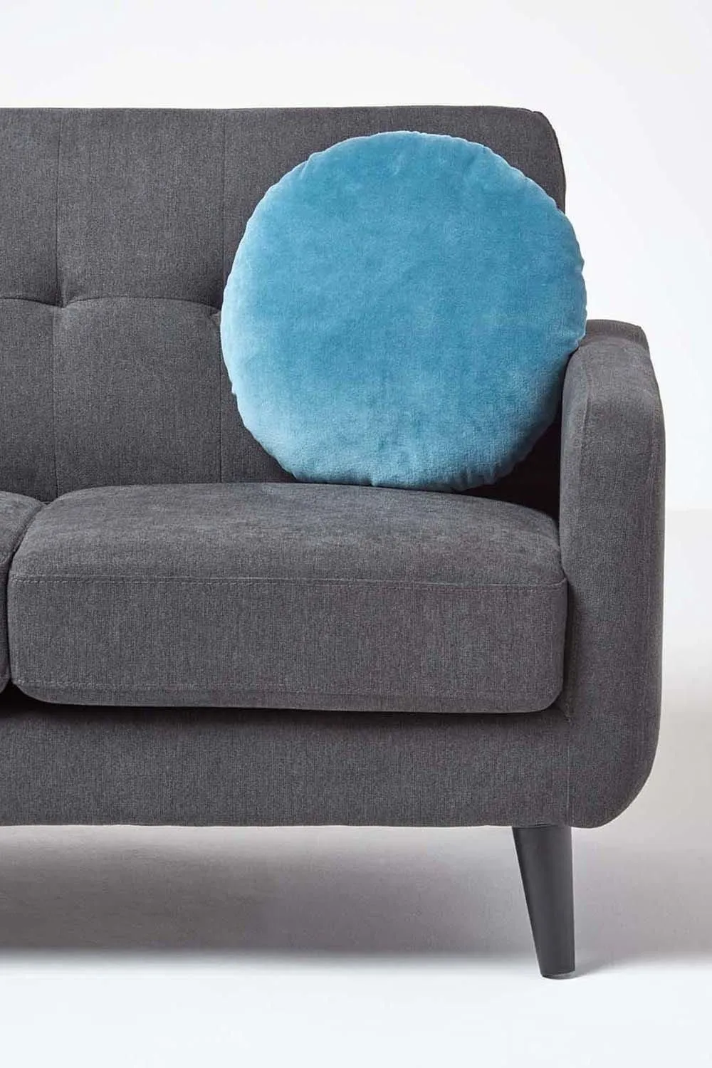 Homescapes Velvet Cushion, 40 cm Round in Blue 4