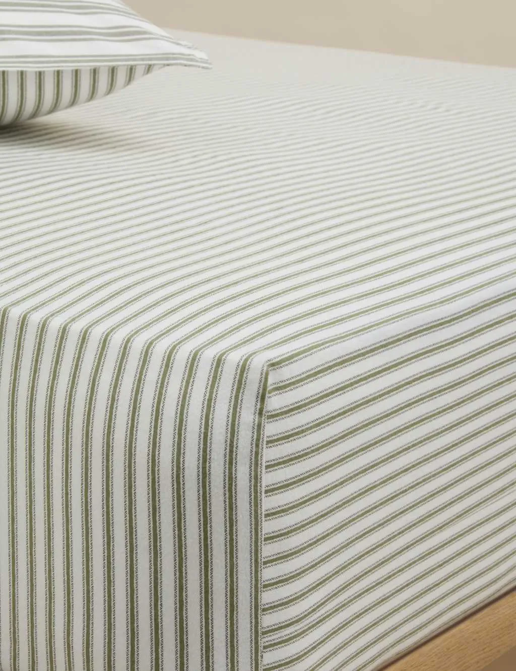 M&S Brushed Cotton Striped Deep Fitted Sheet Fern