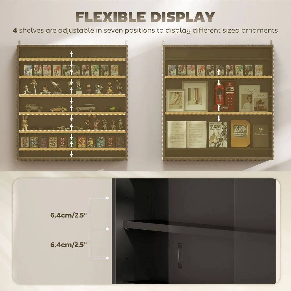 HOMCOM 7-Tier Wall Display Cabinet w/ Adjustable Shelves Glass Doors in Black 4