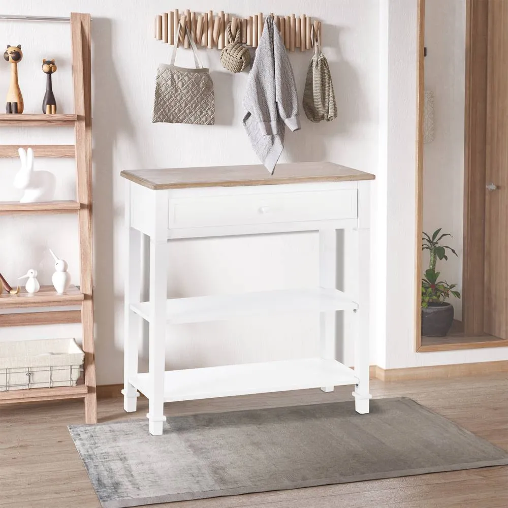 HOMCOM White Console Table Hallway Side Desk with Drawer 2 Shelves Worktop 4