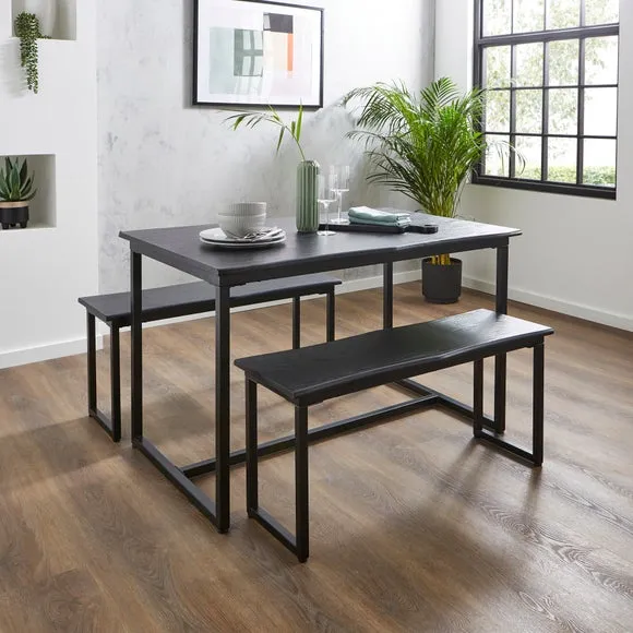 Ronan 4 Seater Wave Edge Dining Table and Bench Set 1