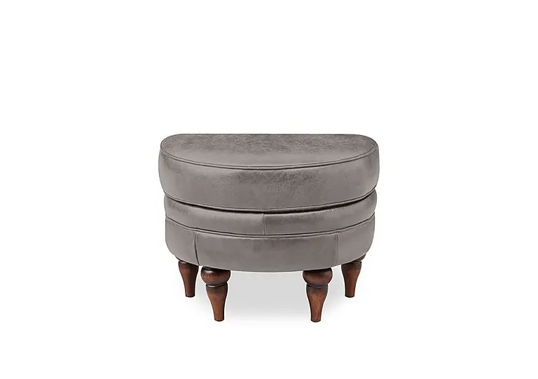 Harriet Leather Half Moon Footstool with Walnut Feet