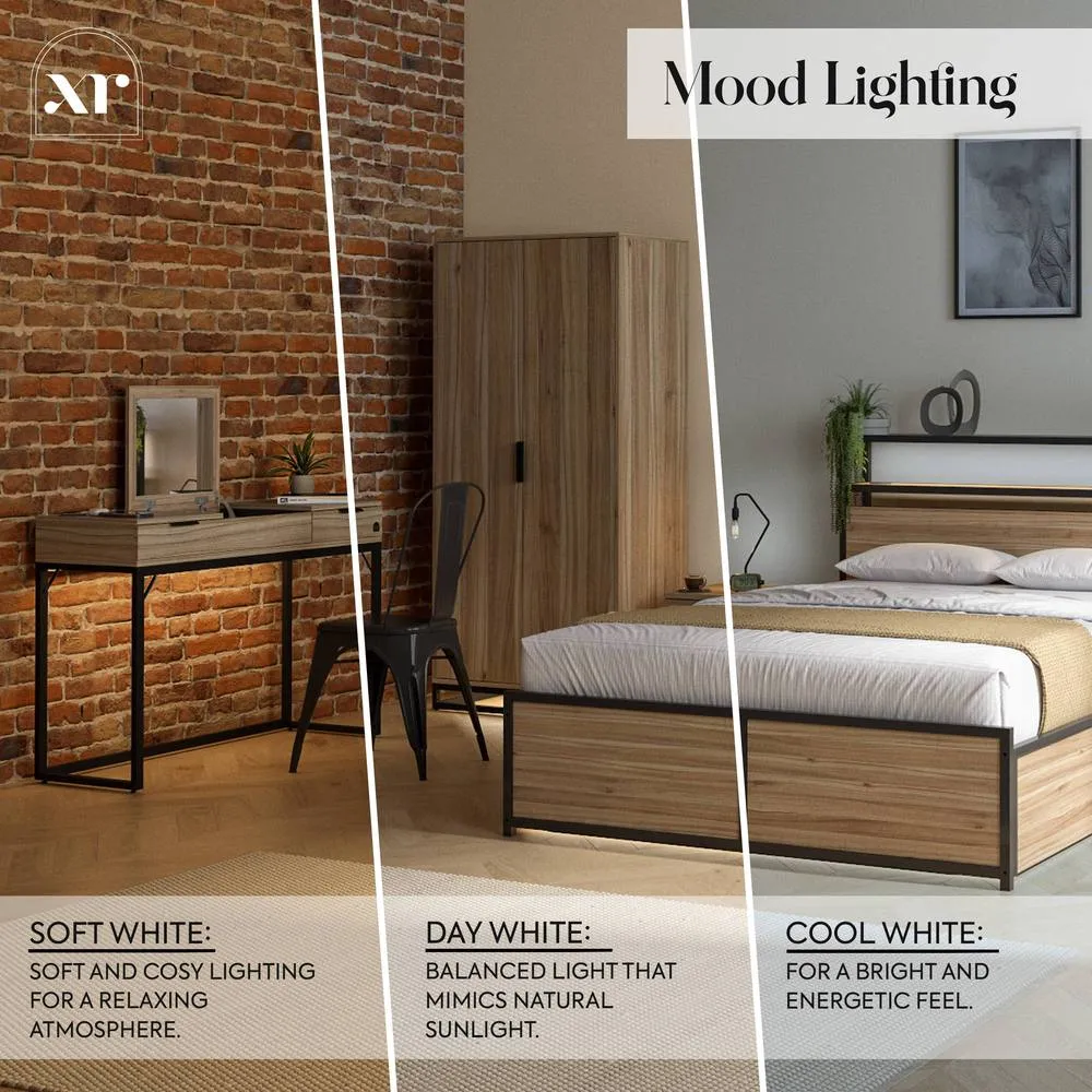 X Rocker Denver Dressing Table, Wireless Charging & App Control LED Lights in Light Oak 5