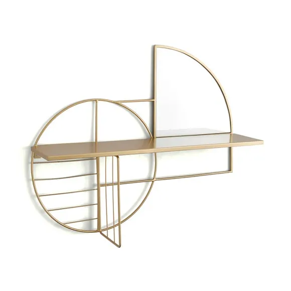 Geometric Metal Wall Art Mirrored Shelf 3