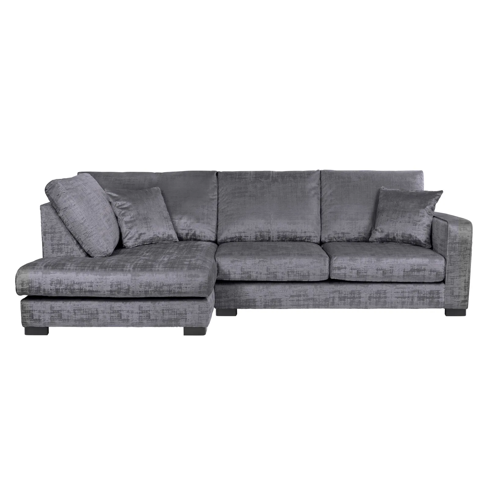 Carson Distressed Velvet Left Hand Corner Sofa Grey