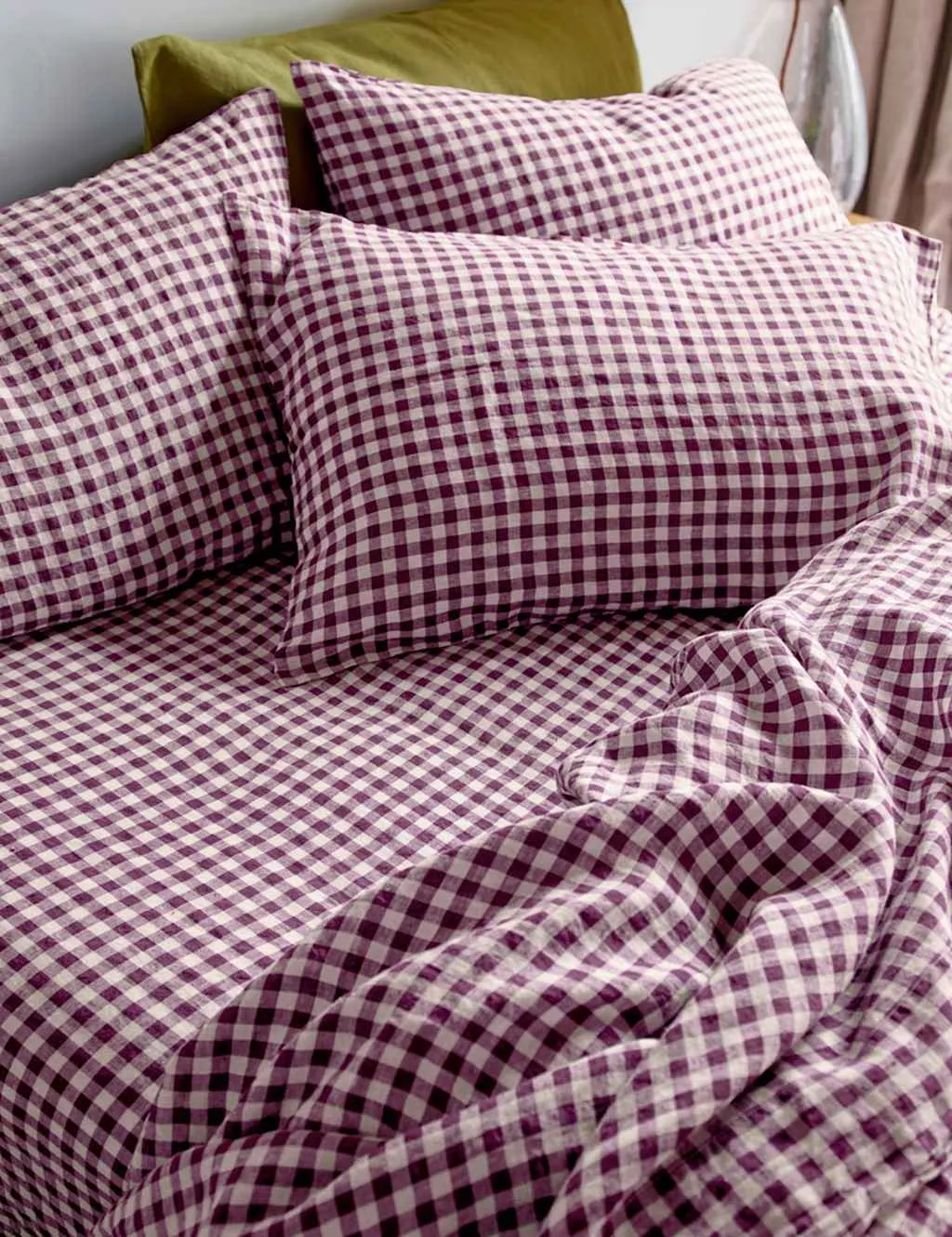 Piglet In Bed Linen Rich Gingham Fitted Sheet Purple Mix