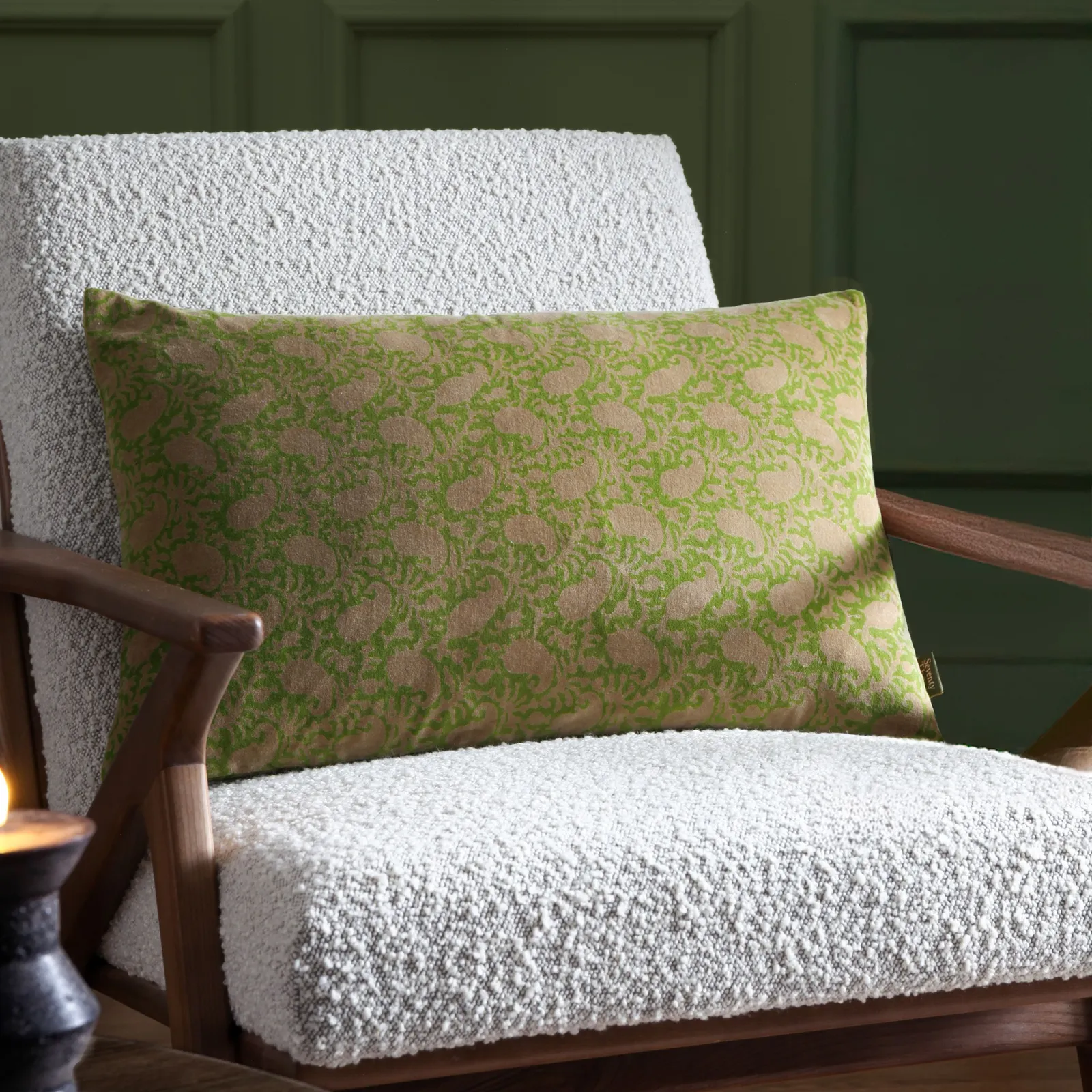 Paoletti Boteh Paisley 100% Cotton Cushion in Bright Green 1