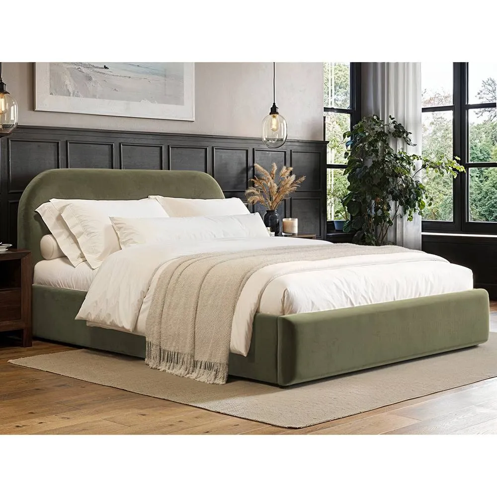 Flair Alba Ottoman Bed Khaki Green Velvet