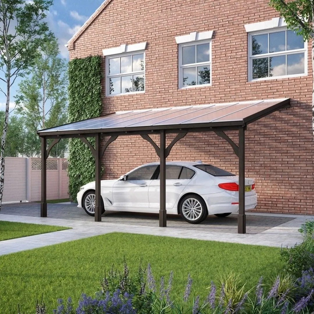 Rutland County Garden Furniture Ltd Polycarbonate Roof Car Port 4 Post, Wood, L200 x W722 cm - Light Green in Brown