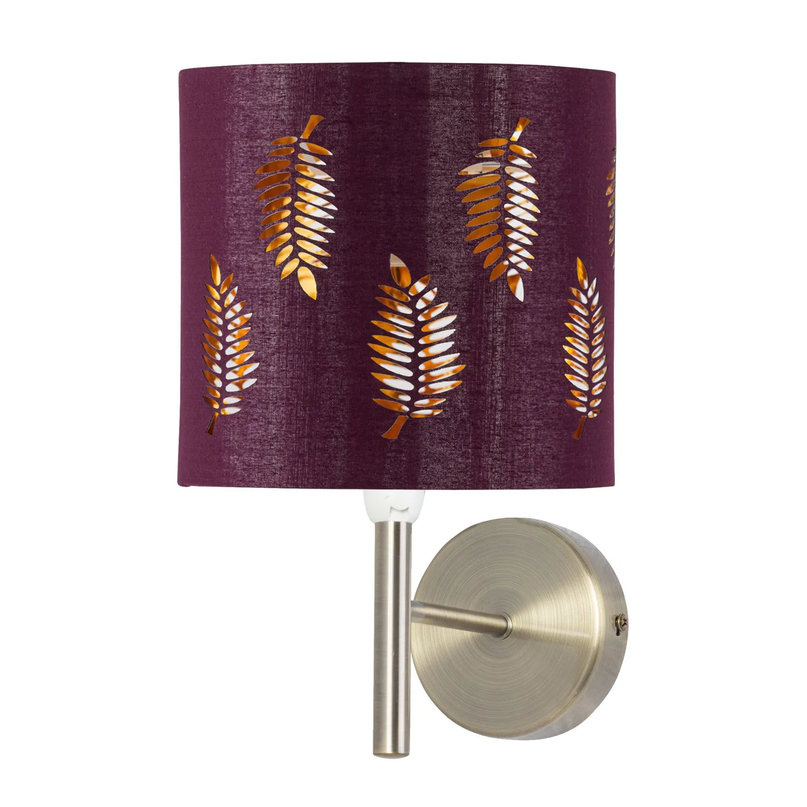 First Choice Lighting Brea - Antique Brass Wall Light with Burgundy Fern Shade in Bronze