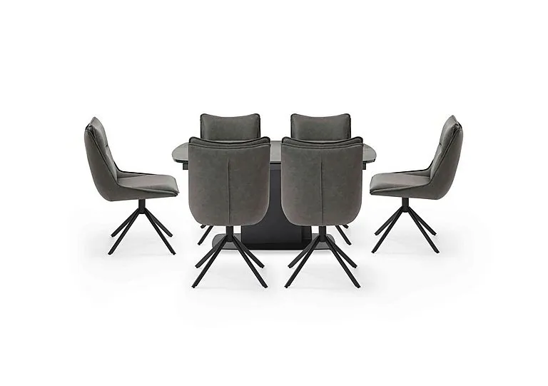 Catalina Small Extending Dining Table and 6 Swivel Chairs - Dark Grey