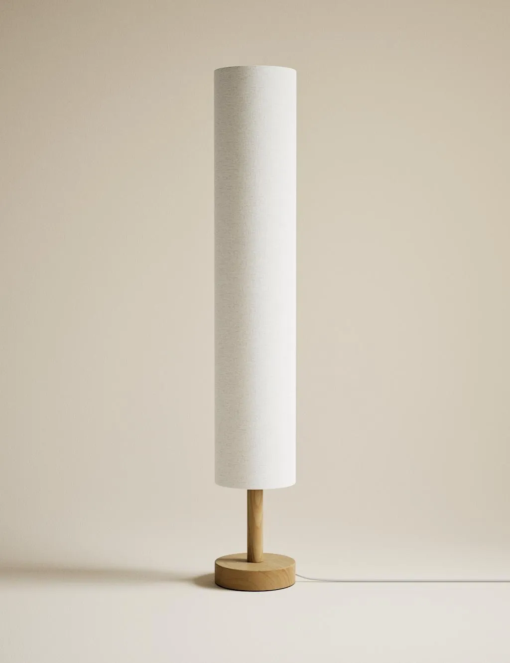 M&S Fabric Cylinder Shade Wood Base Floor Lamp Natural