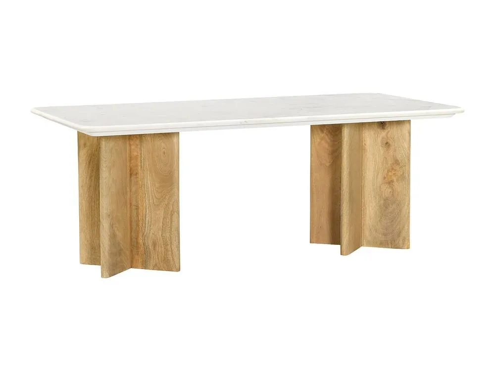 Vente-unique Coffee Table In Marble & Mango Wood - White & Light Natural 5