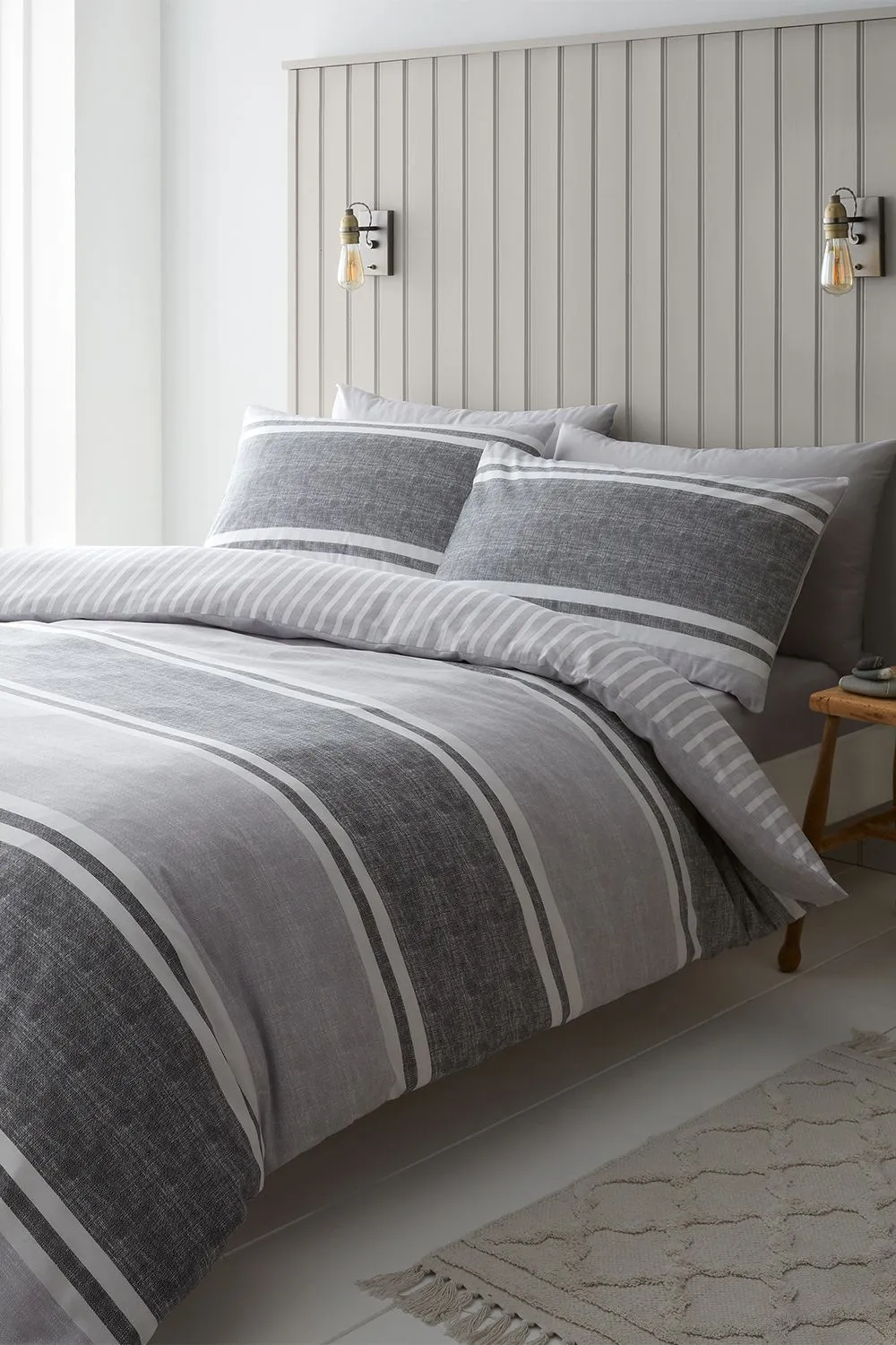 Catherine Lansfield 'Textured Banded Stripe' Duvet Cover Set in Charcoal