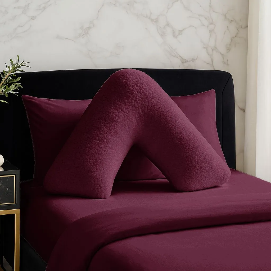 Snug City Teddy Bear Fleece Super Soft Cosy V Shape Pillowcase in Plum