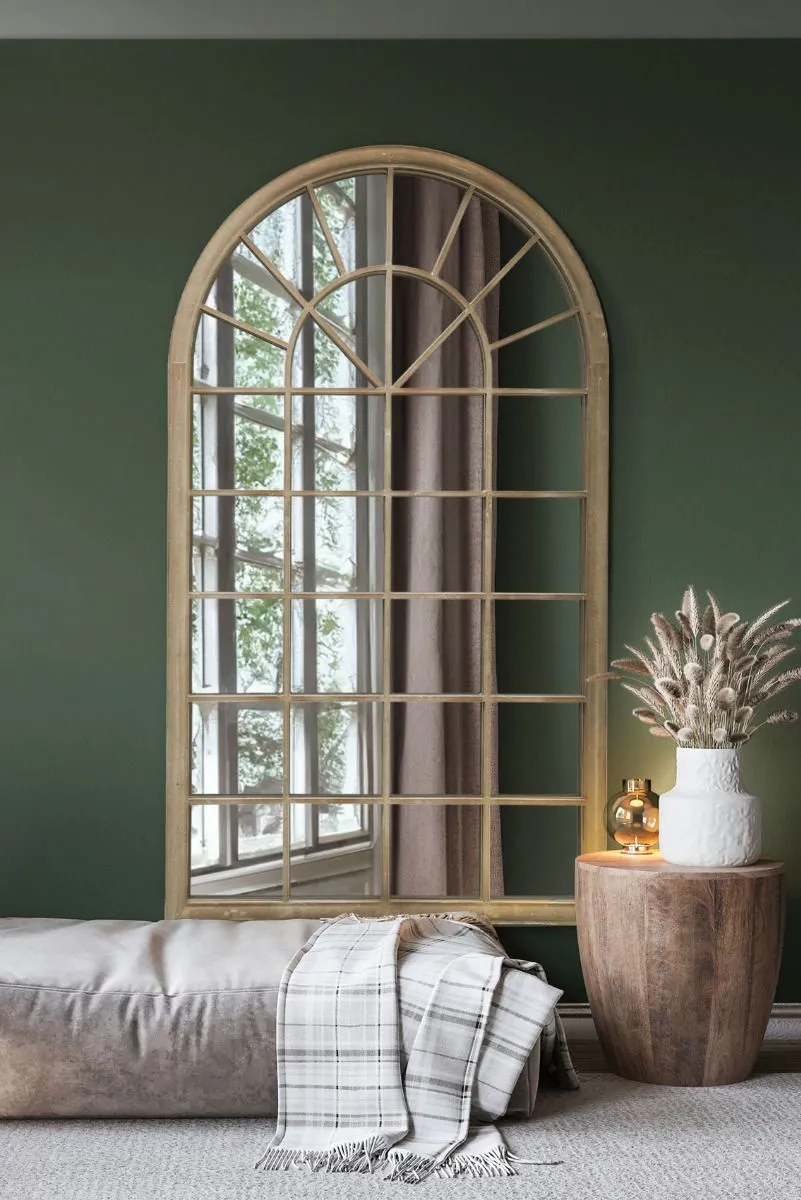 MirrorOutlet Large Country Arch Wall Mirror 71" x 40" (180x103cm) Sand Colour in Cream