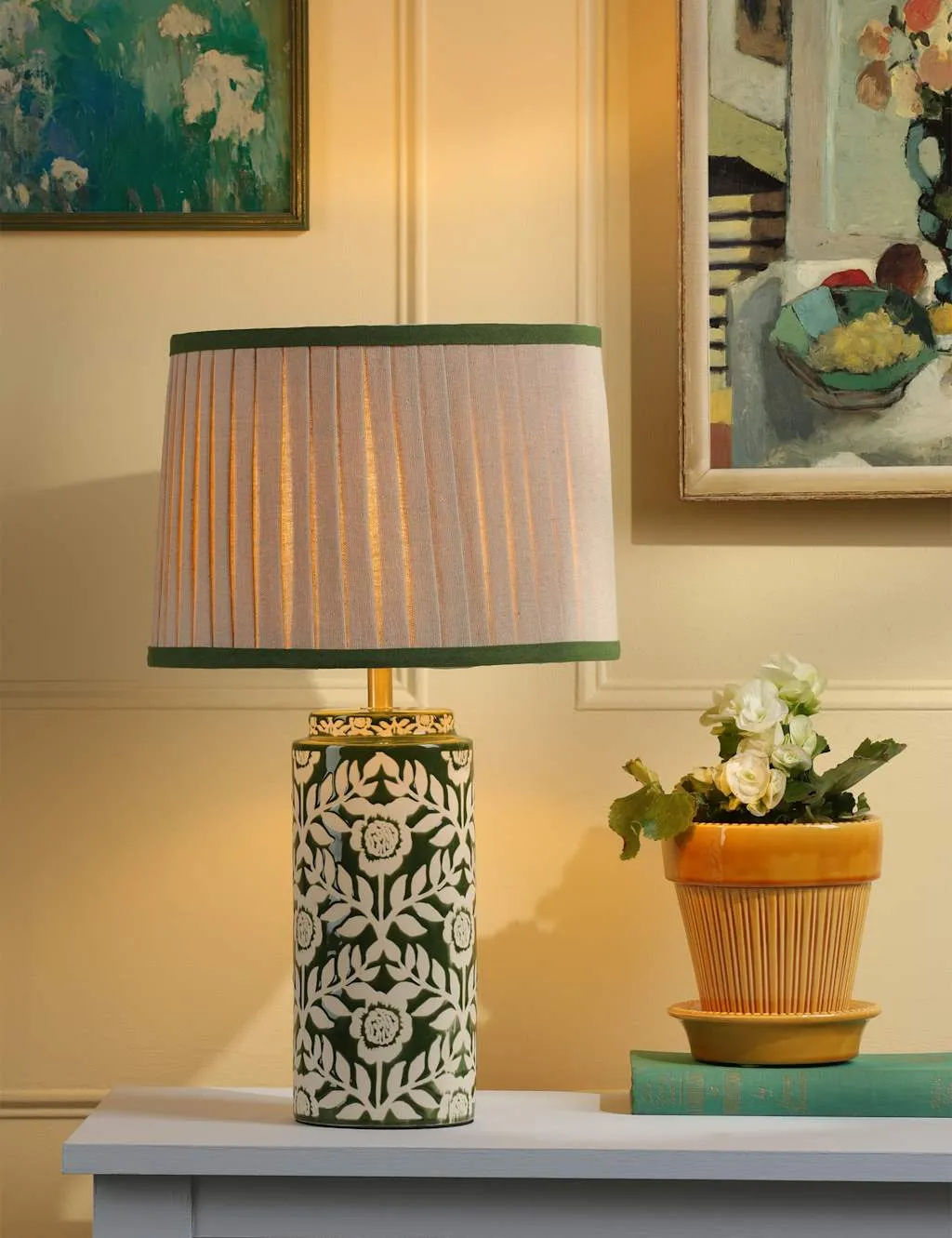 Joules Home Lighting Highclere Table Lamp Dark Green Mix