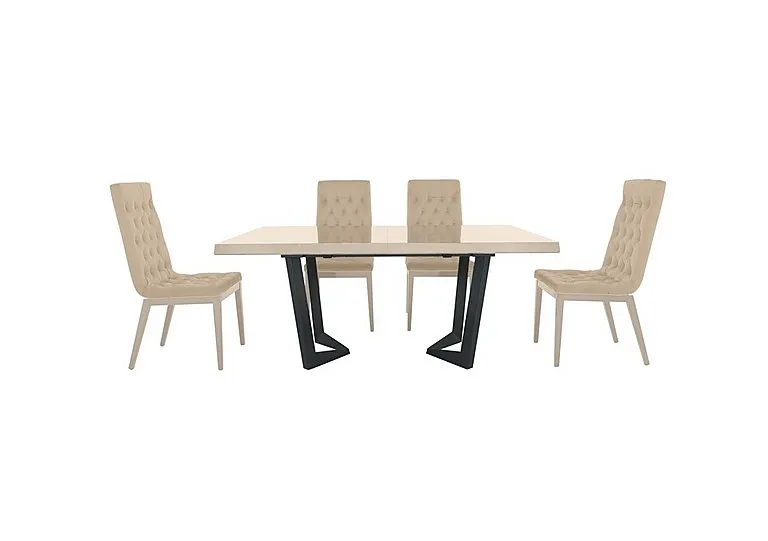 Palazzo 160cm Extending Dining Table in Sand Birch with 4 Capitonne Buttoned Chairs - Aquos Cream