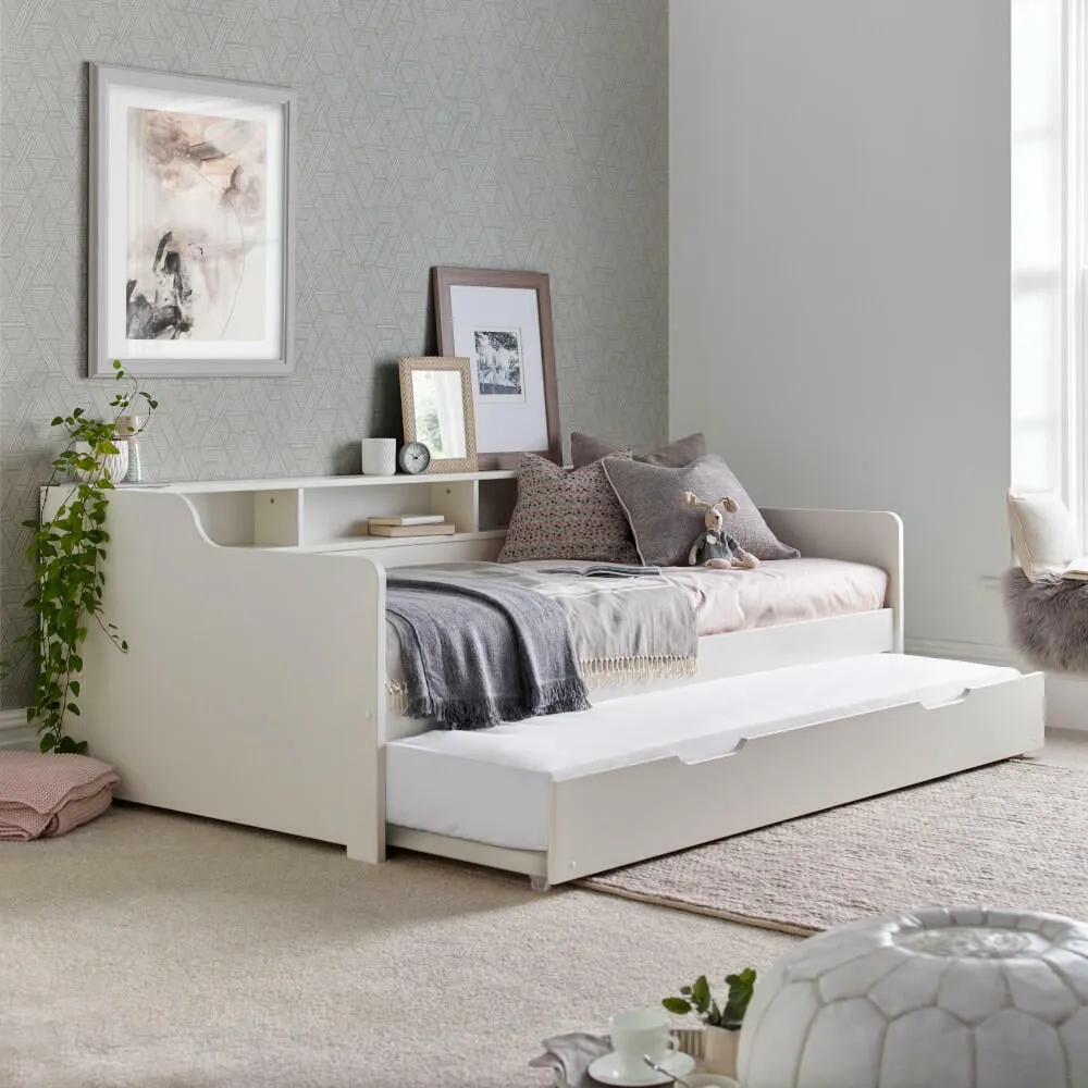 Tyler - Single - Day Bed - Guest Bed Trundle - White - Wood - 3ft - Happy Beds