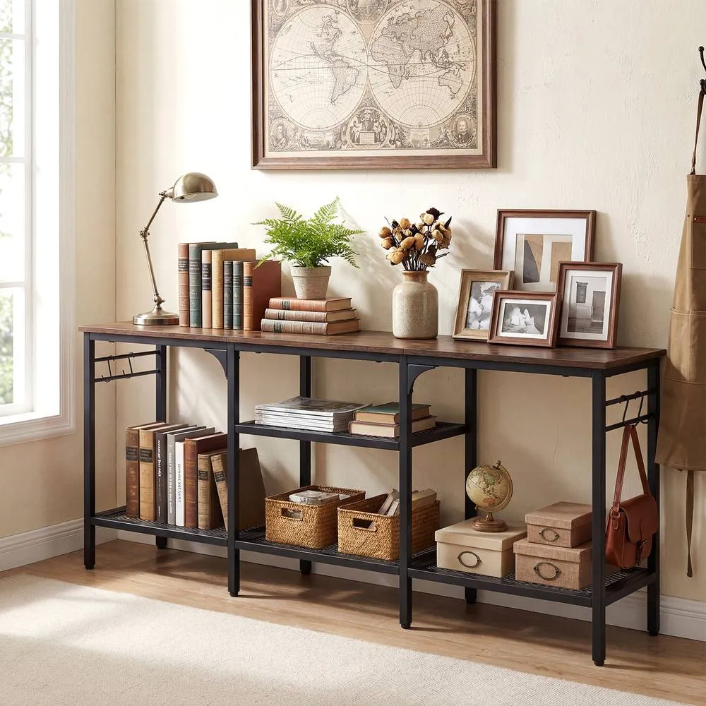 Costway Industrial Entertainment Center with Shelves in Brown 5