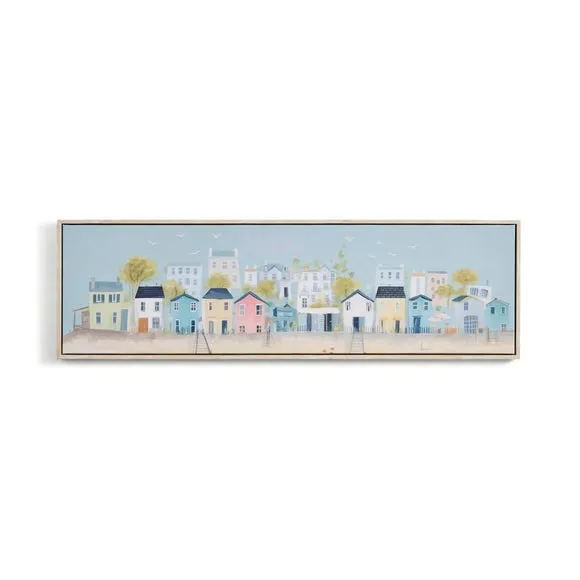 Seaside Beach Hut Landscape Framed Canvas 3