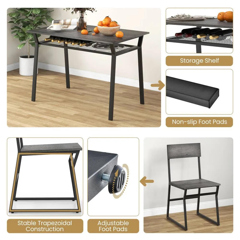 Costway 5 PCS Industrial Dining Table Set Rectangular Kitchen Table W/ 4 Chairs Metal Frame in Grey 5