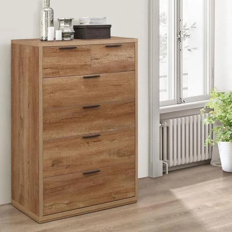 Stockwell - Rustic 4+2 Drawer Chest - Oak - Wooden - Happy Beds 1