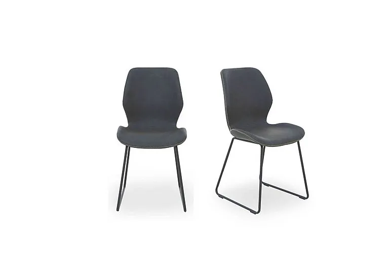 Matteo Pair of Faux Leather Ski Leg Dining Chairs - Dark Grey