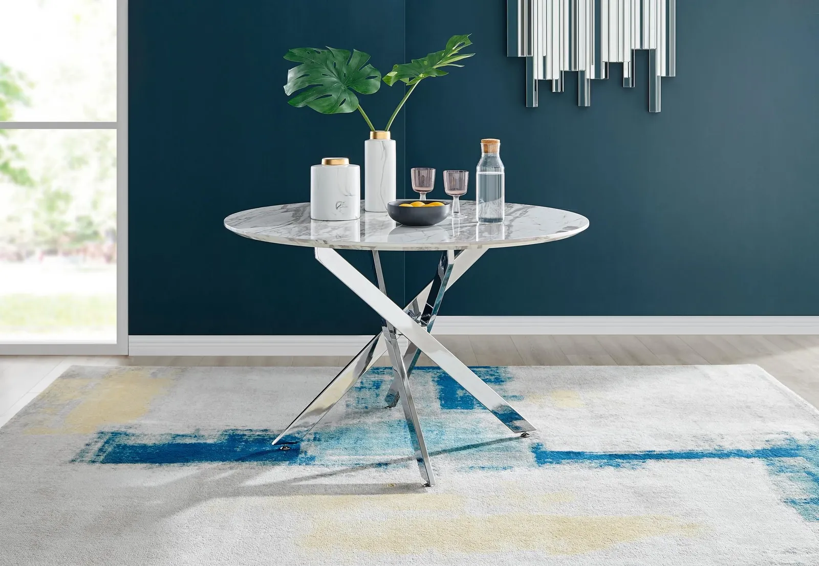 FurnitureboxUK Novara 120cm Round 6-Seater Dining Table With Silver Chrome Legs in Off-White 2