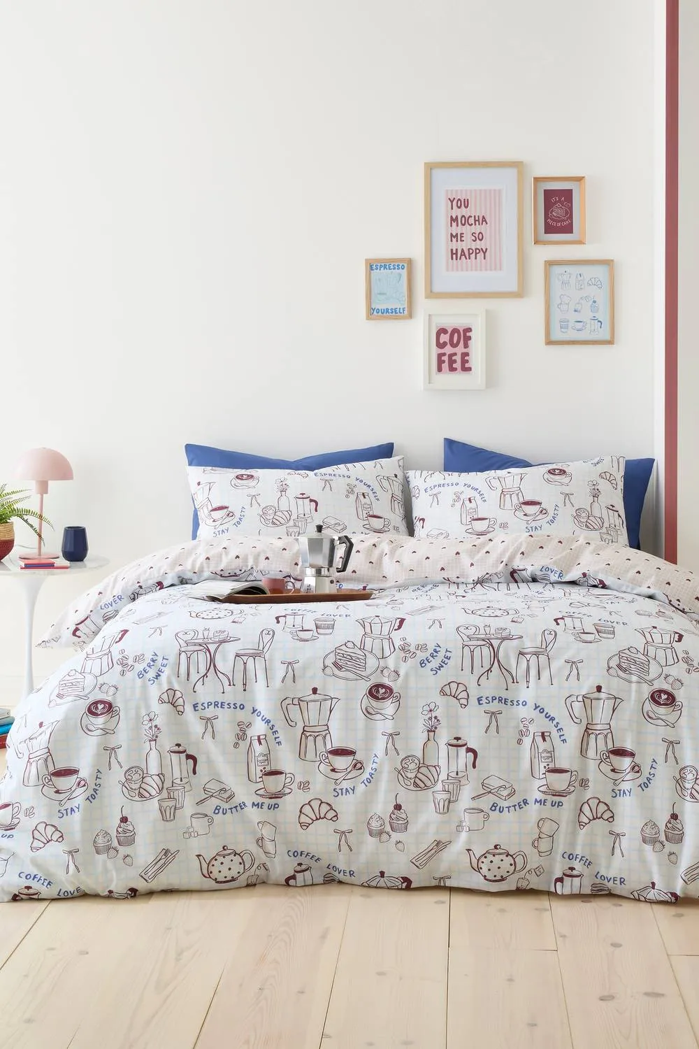 Fusion 'Coffee Club' Easy Care Duvet Cover Set in Blue