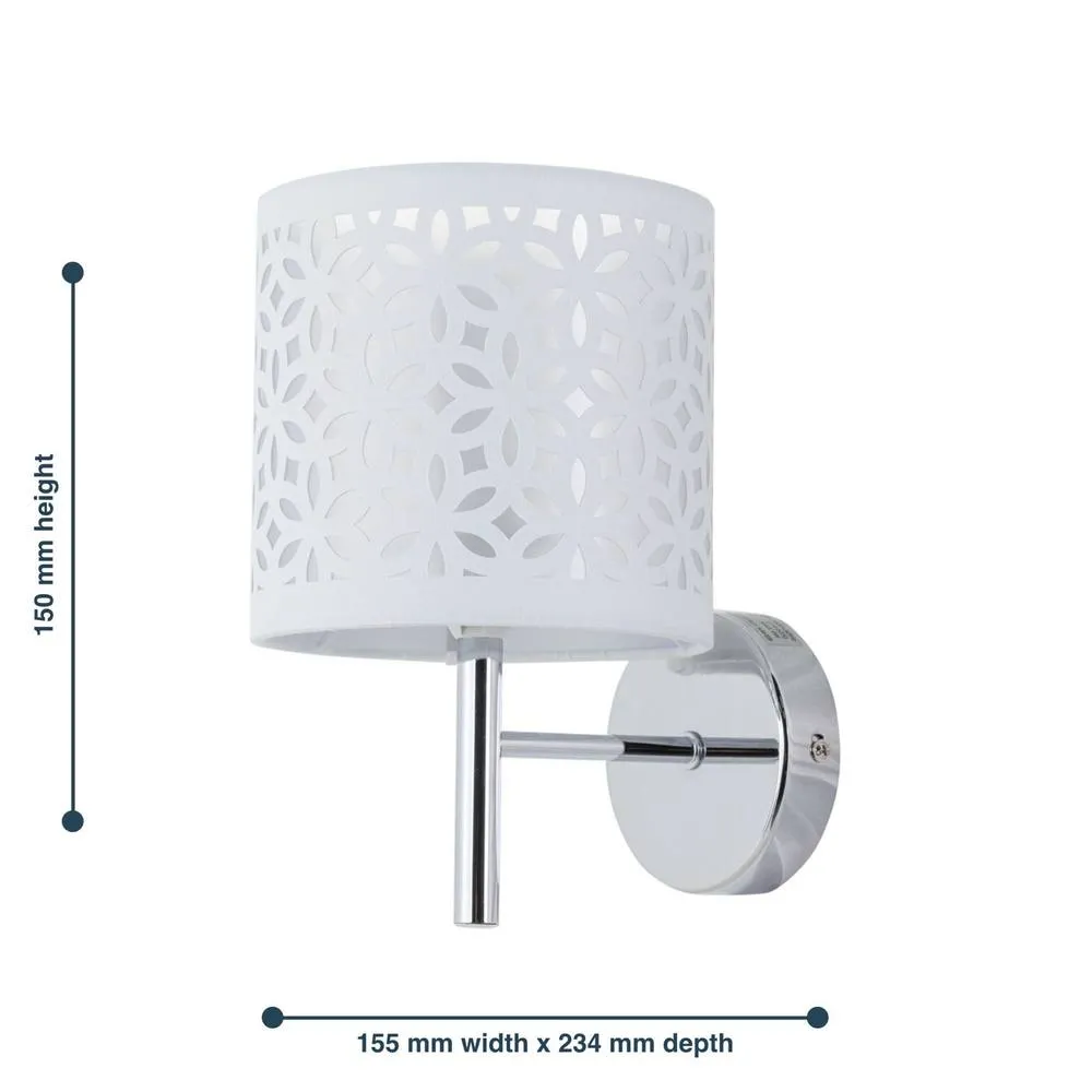 First Choice Lighting Set of 2 Brea - Chrome Wall Lights with White Cut Out Shade in Silver 6