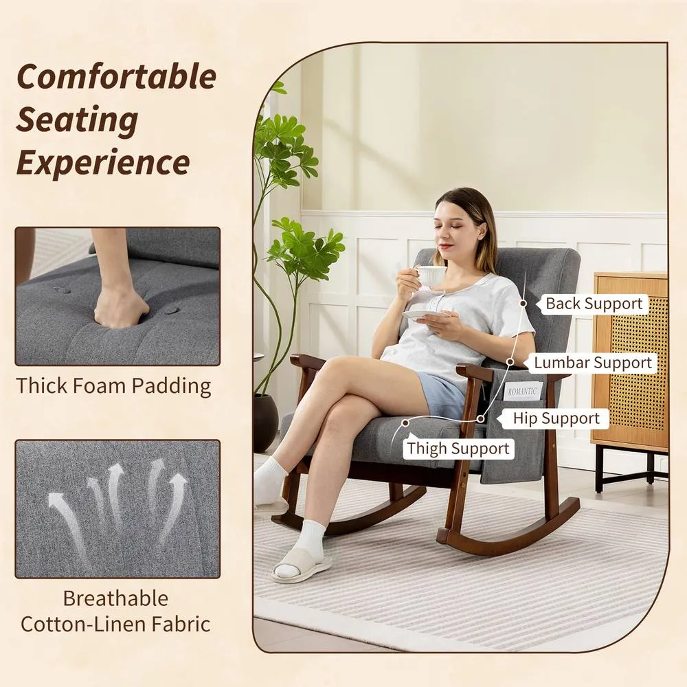 HOMCOM Modern High Back Rocking Chair with Solid Wood Legs in Grey 6
