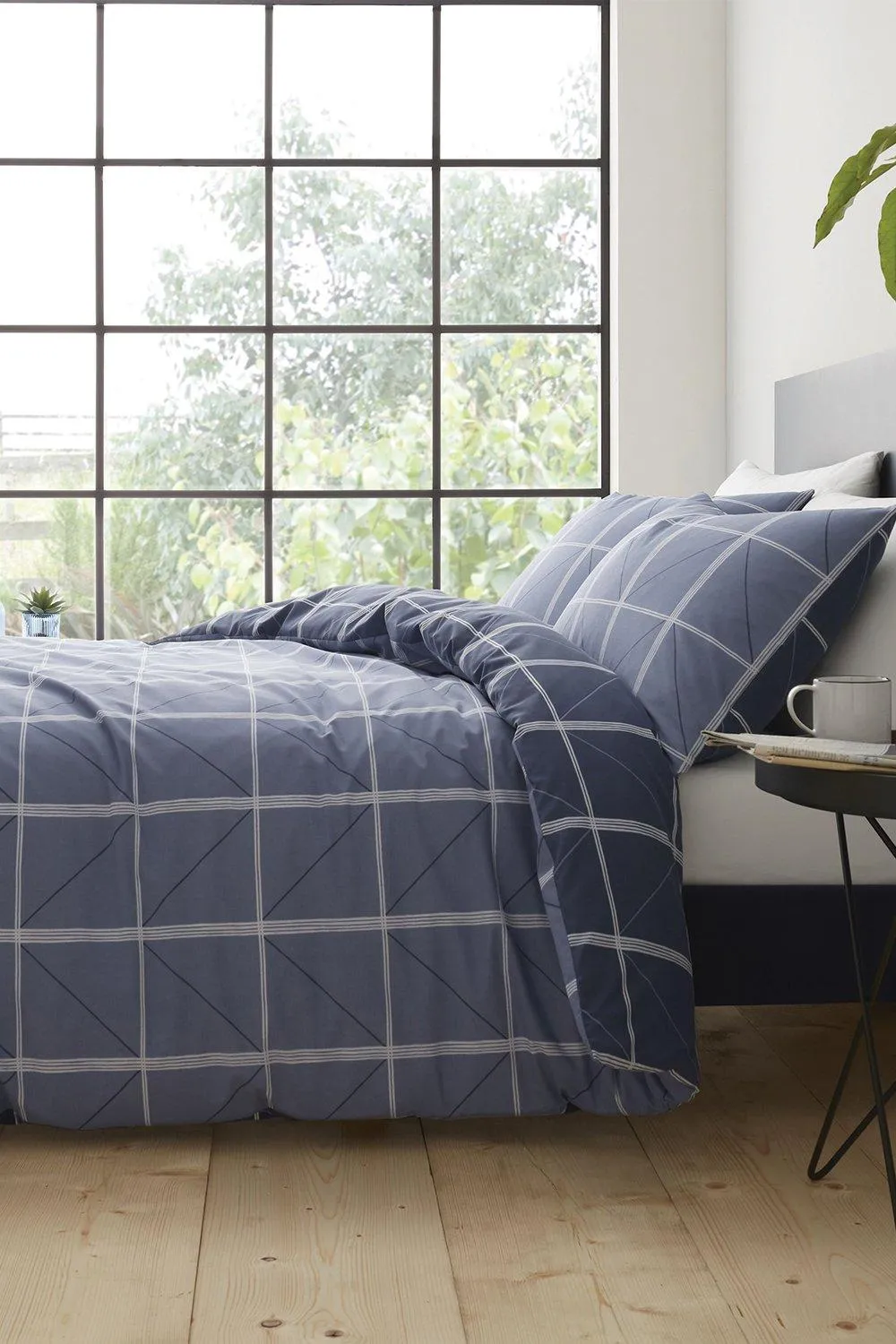 Geometric Blue Grid Double Duvet Set