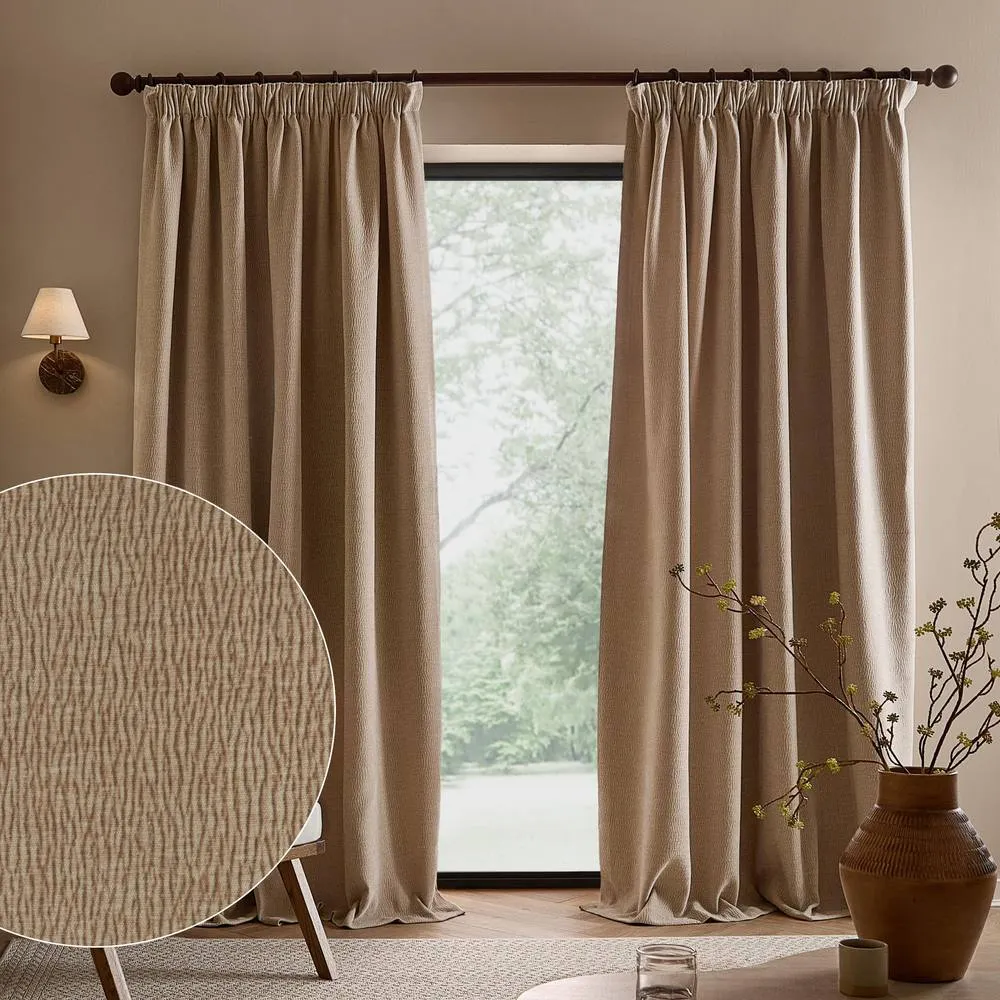 Yard Heath Washed Velvet Fully Lined Pencil Pleat Curtain Pair in Natural 1