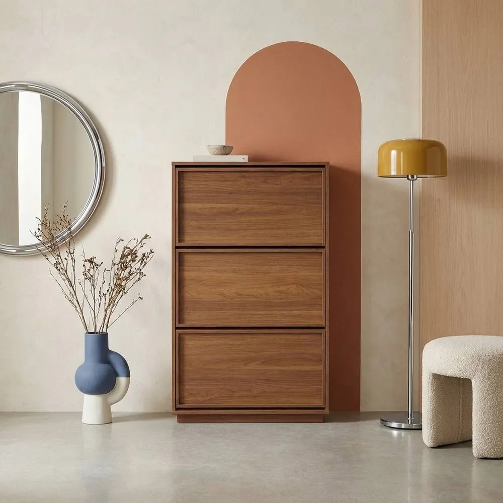 sweeek Shoe cabinet with 3 flip drawers wood decor in Dark Brown