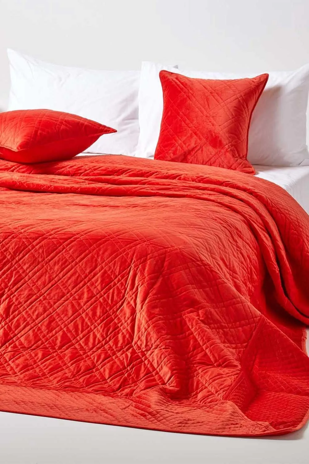 Homescapes Luxury Quilted Velvet Bedspread Geometric Pattern Throw in Burnt Orange 1