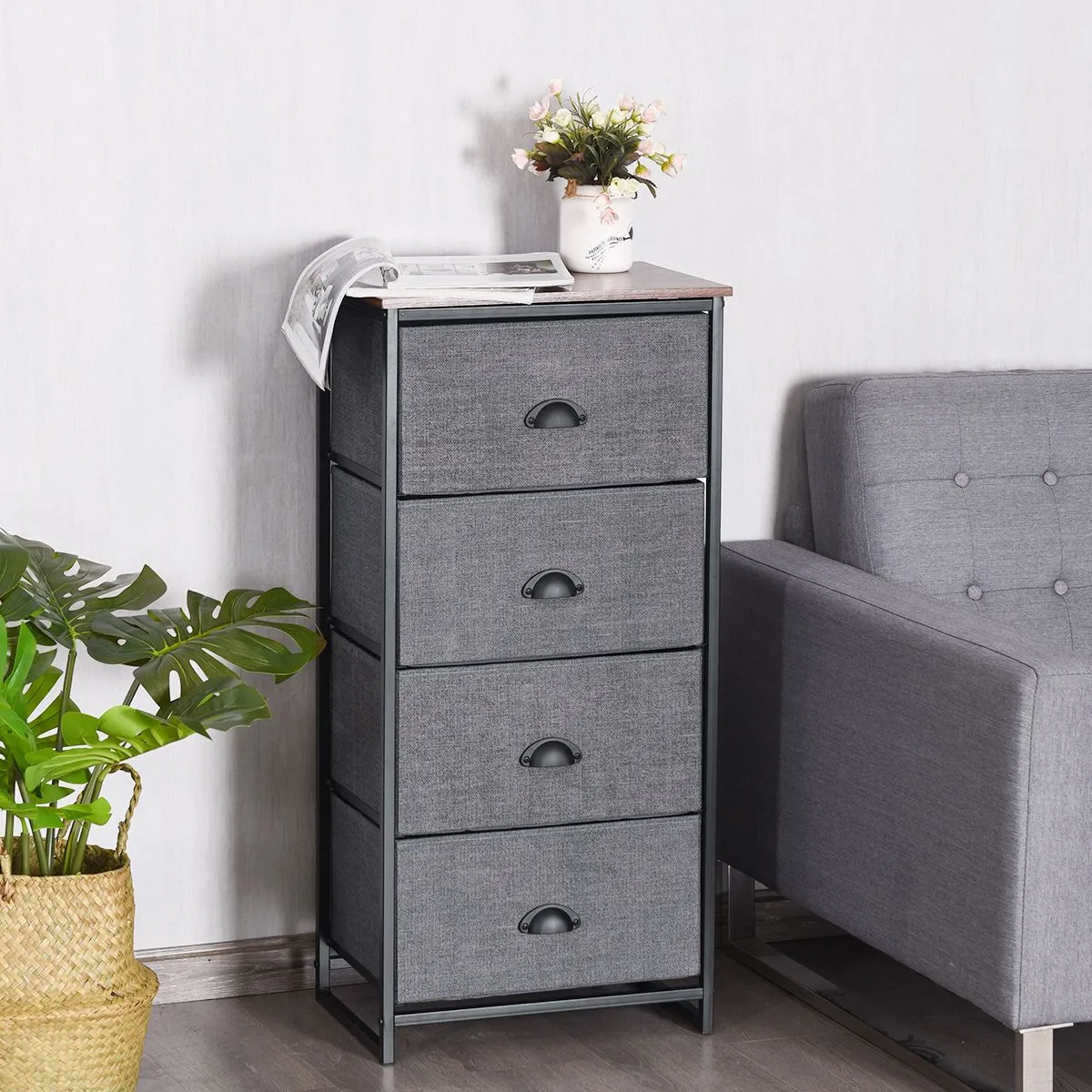 Costway 4-Drawer Fabric Dresser Metal Frame Chest of Drawers Nightstand 2