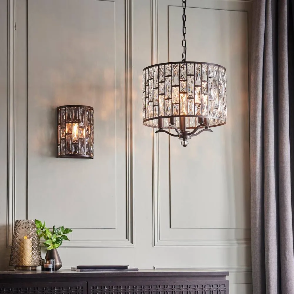 Netlighting Belle 1 Light Indoor Wall Light Dark Bronze with Crystal E14 in Brown 3