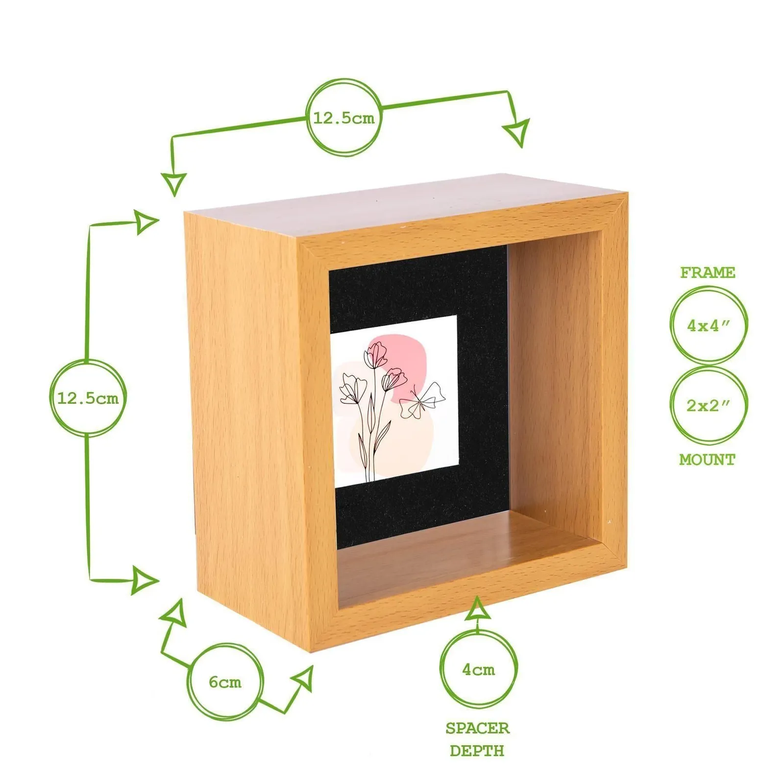 Nicola Spring 3D Deep Box Photo Frame - 4 x 4" with 2 x 2" Mount - White Mount 4
