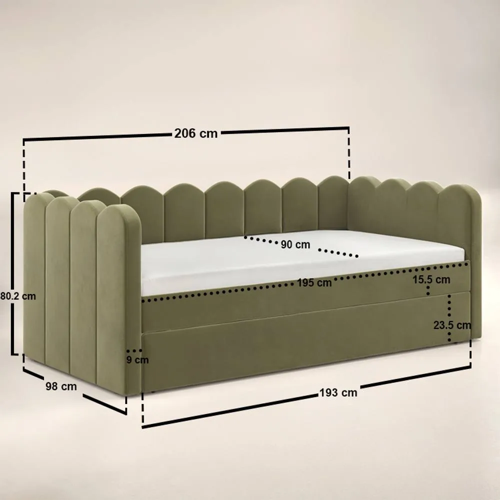 Flair Esme Cloud Fabric Day Bed with Trundle in Green 6