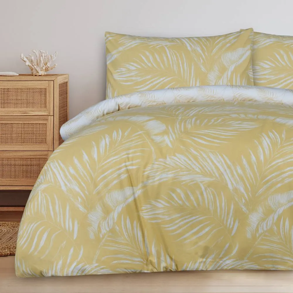 Smart Living Luxury Sketched Palm Leaf Reversible Duvet Cover With Pillowcases in Gold 5