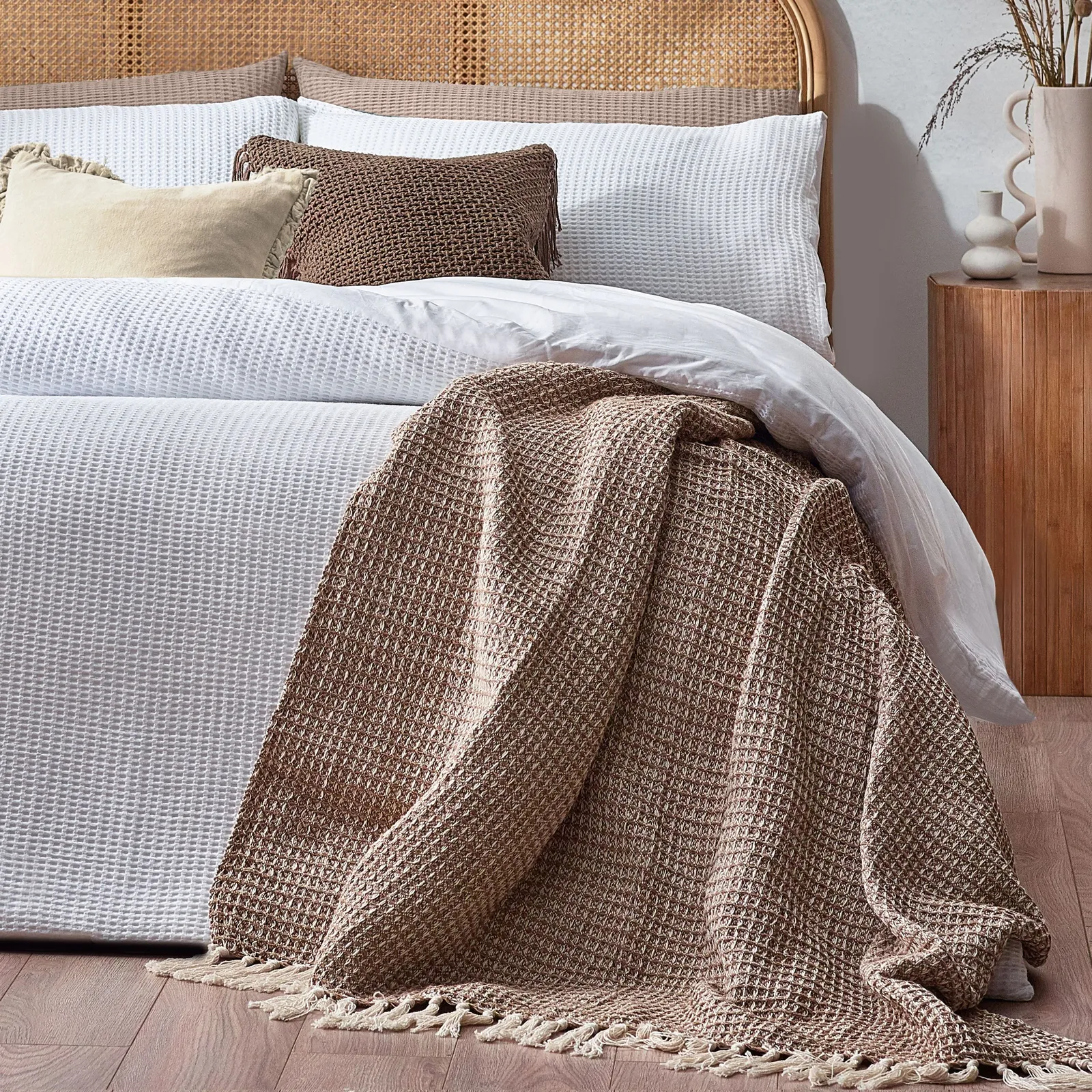 Yard Chunky Waffle 100% Cotton Duvet Cover Set in White 3