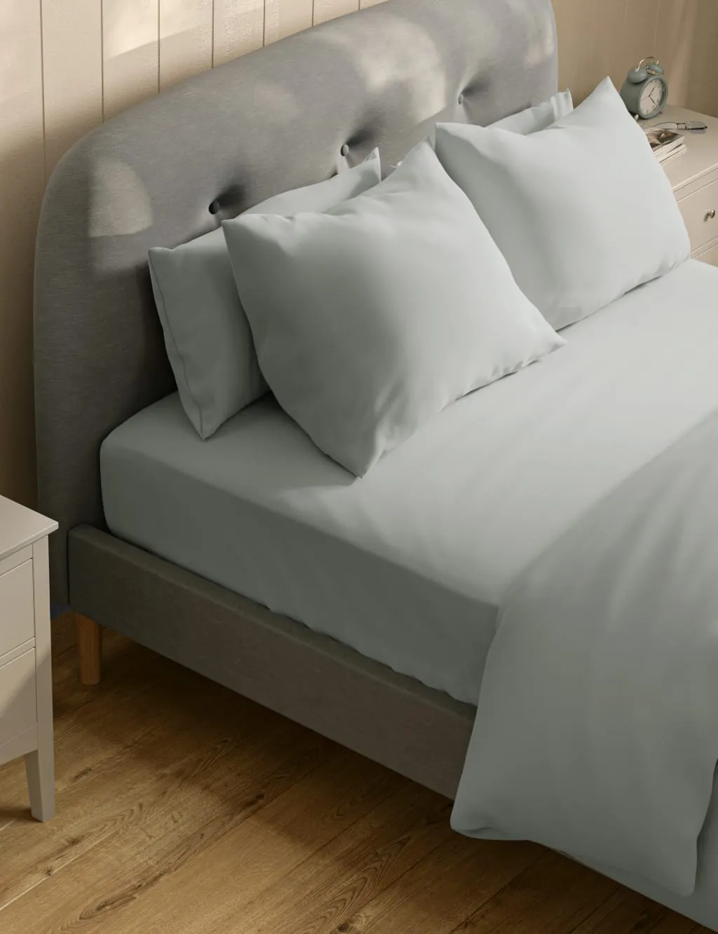 M&S Pure Cotton 300 Thread Count Deep Fitted Sheet Light Grey