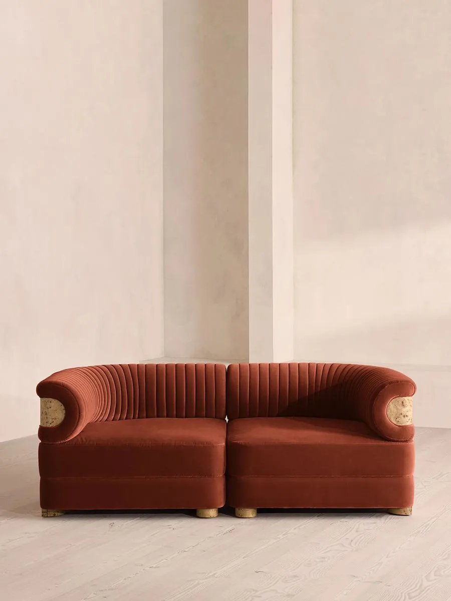 Caleb Modular Three Seater Sofa, Velvet, Rust, Blonde Burl