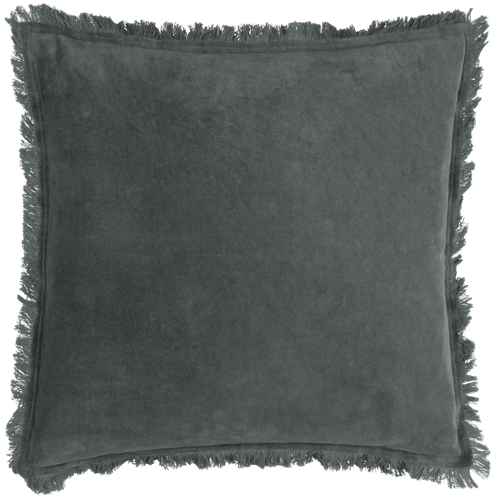 Yard Jaye 100% Cotton Velvet Fringed Cushion in Dark Blue 2