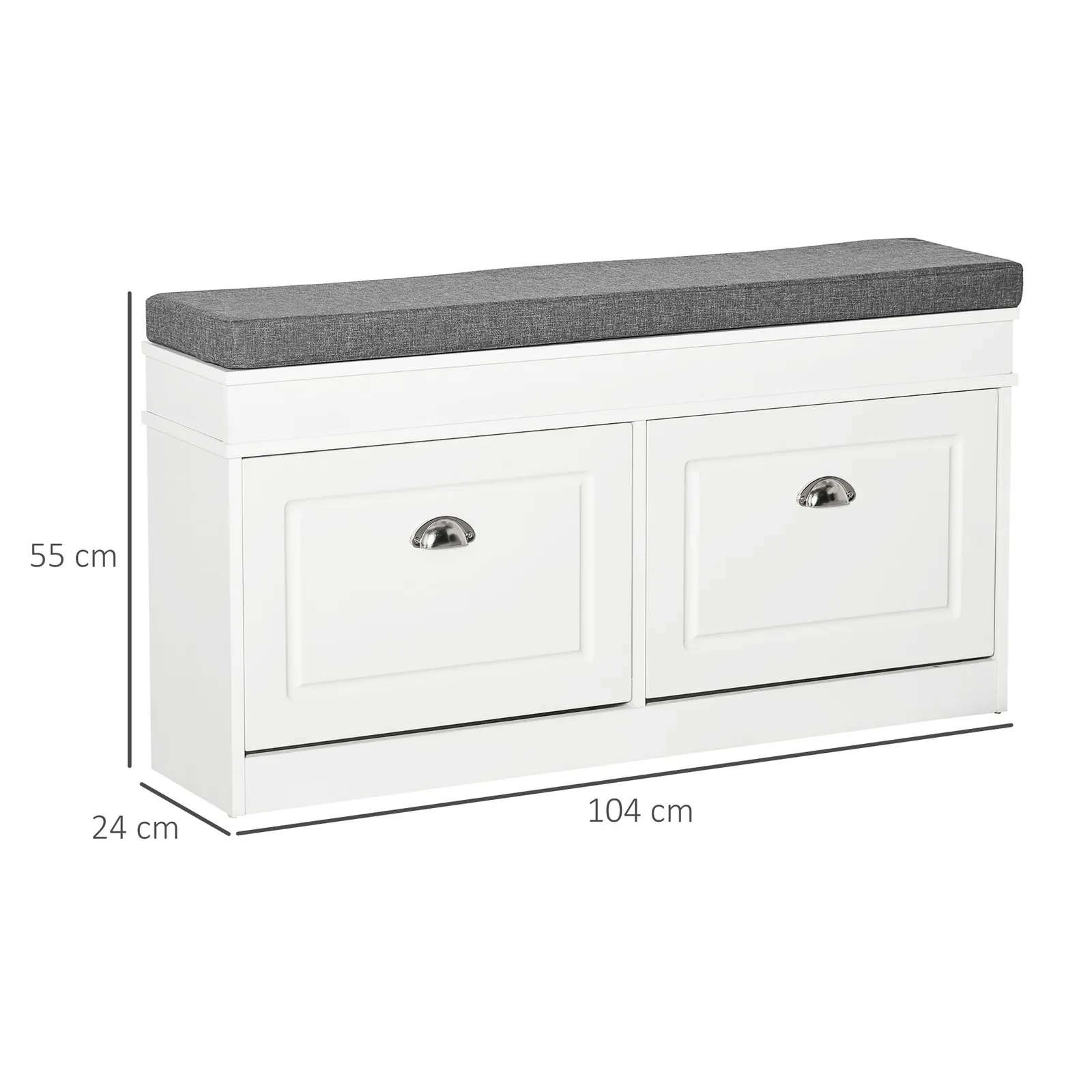 HOMCOM Shoe Storage Bench with Seat Cushion Cabinet Organizer with 2 Drawers in White 3