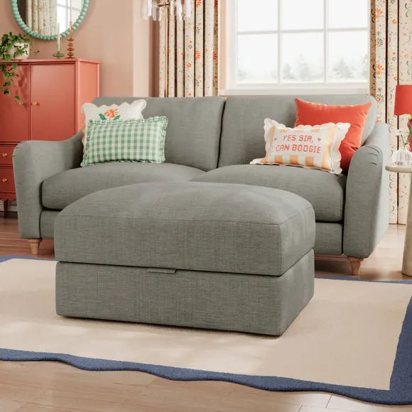 Hattie Slub Faux Linen Storage Footstool 1