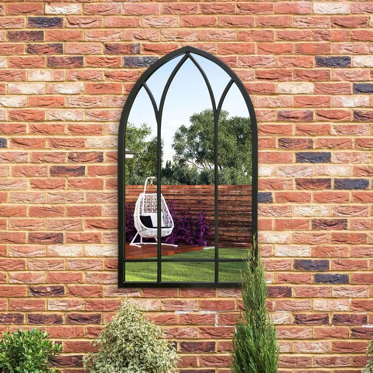 MirrorOutlet Black Metal Framed Arched Garden Wall Mirror 32" X 19" (83CM X 48CM) 6