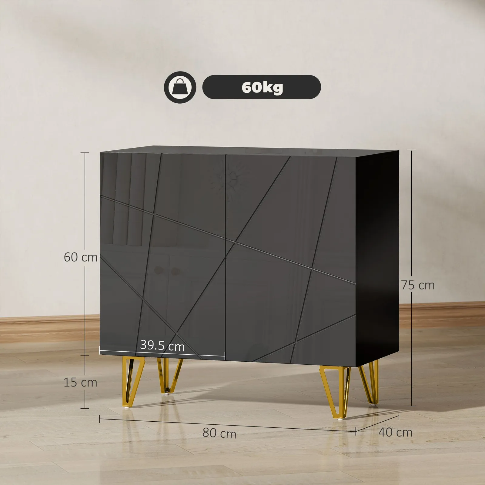 HOMCOM Storage Cabinet, Sideboard with Adjustable Shelf in Black 3